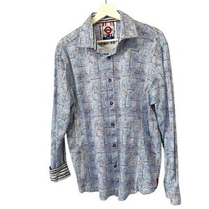 Jermyn & Bond Modern Fit Blue Geometric Cotton Button-Down Shirt Size L